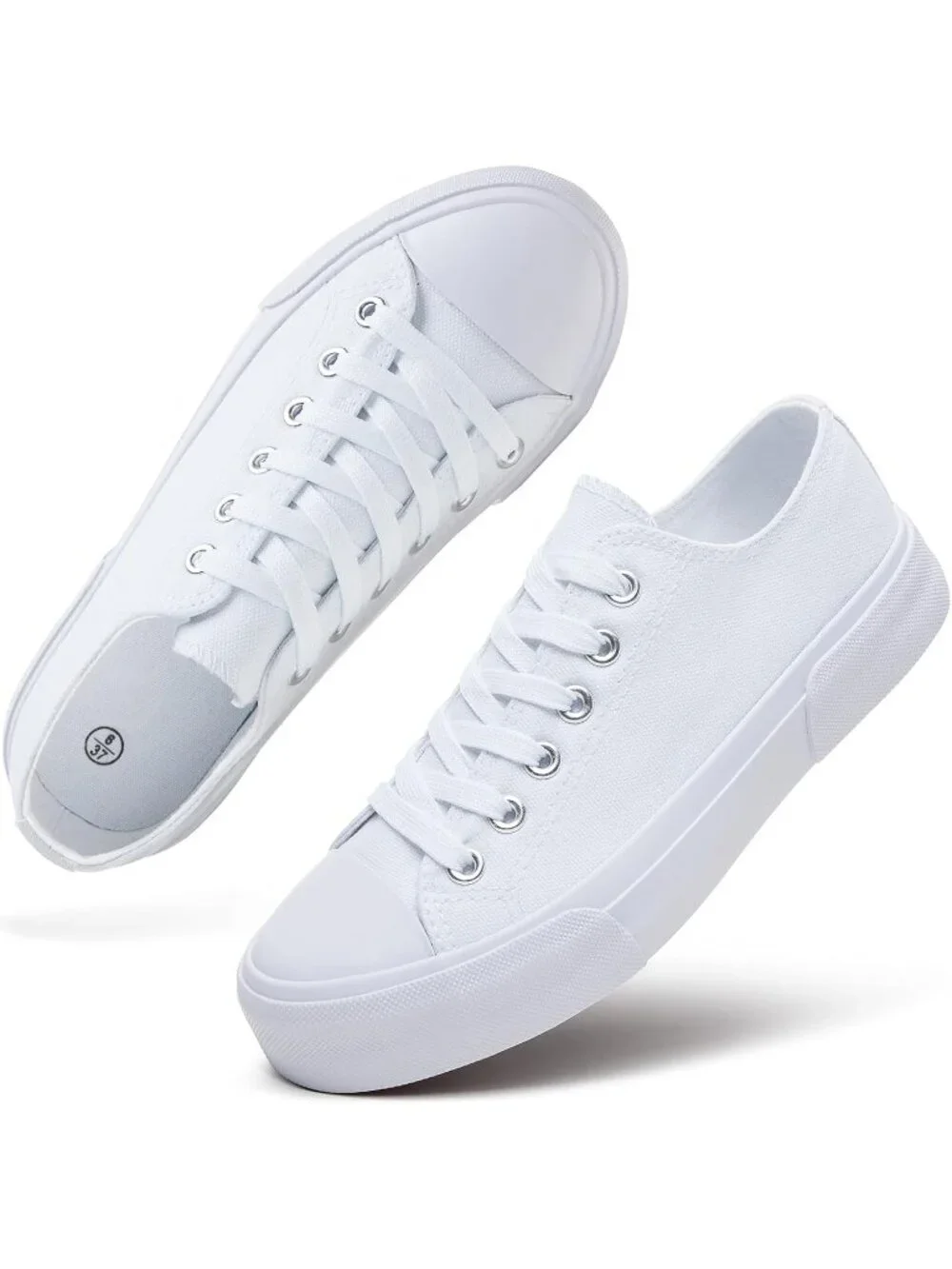 Women's White Mono Lightweight Low Top Canvas Slip On Casual Fashion Sneakers